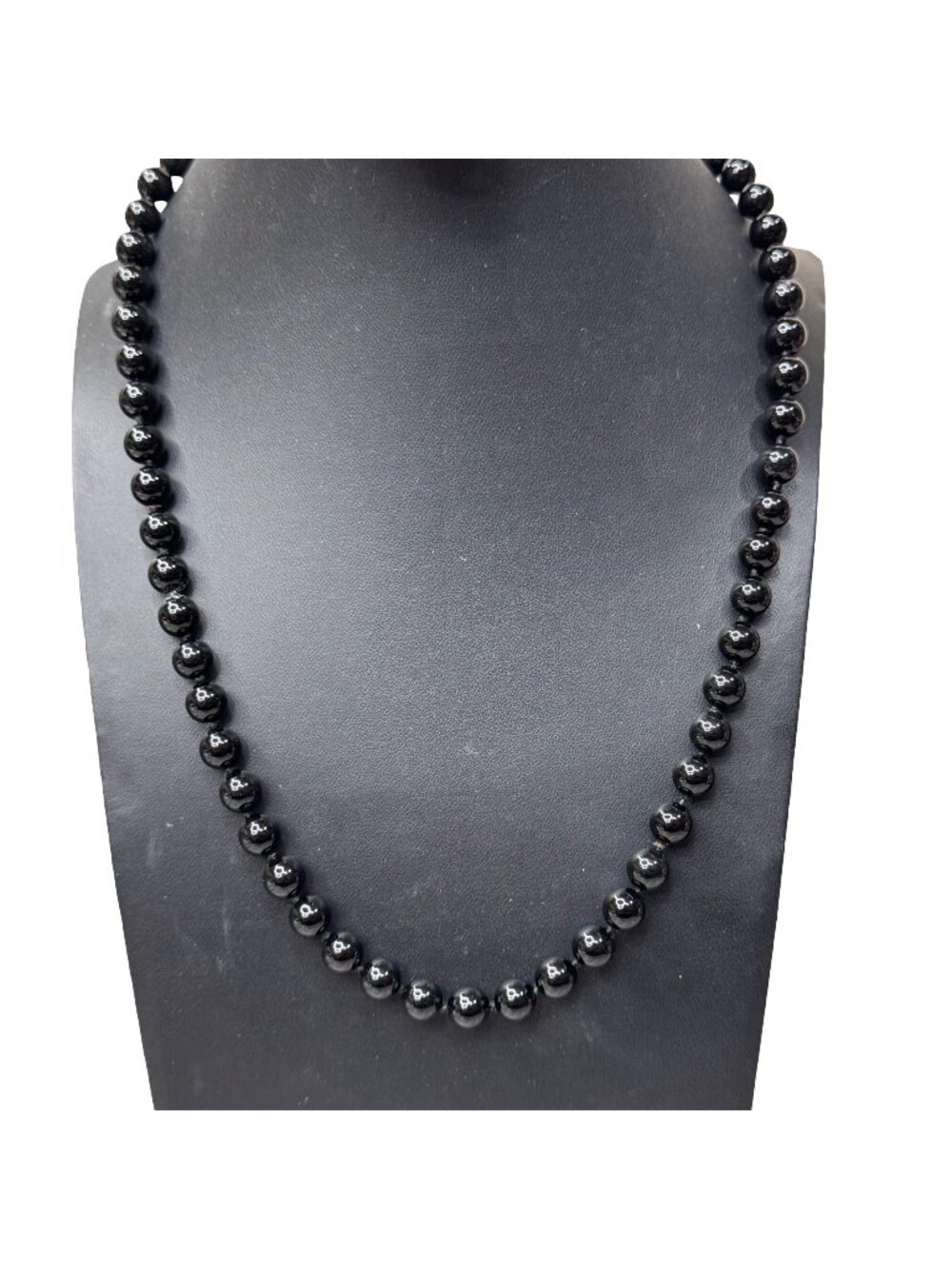 Vintage Black Onyx Beaded Necklace Sterling Filigree Clasp 64g Heavy Statement